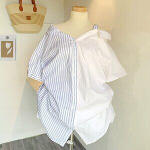 💙 Blue White Striped Oversized Button Shirt